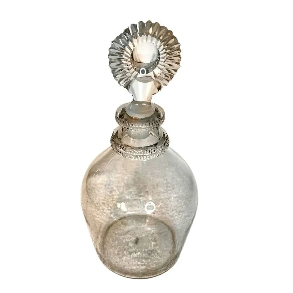 Antique Blown Glass Decanter with Applied Bands And Sunburst Stopper